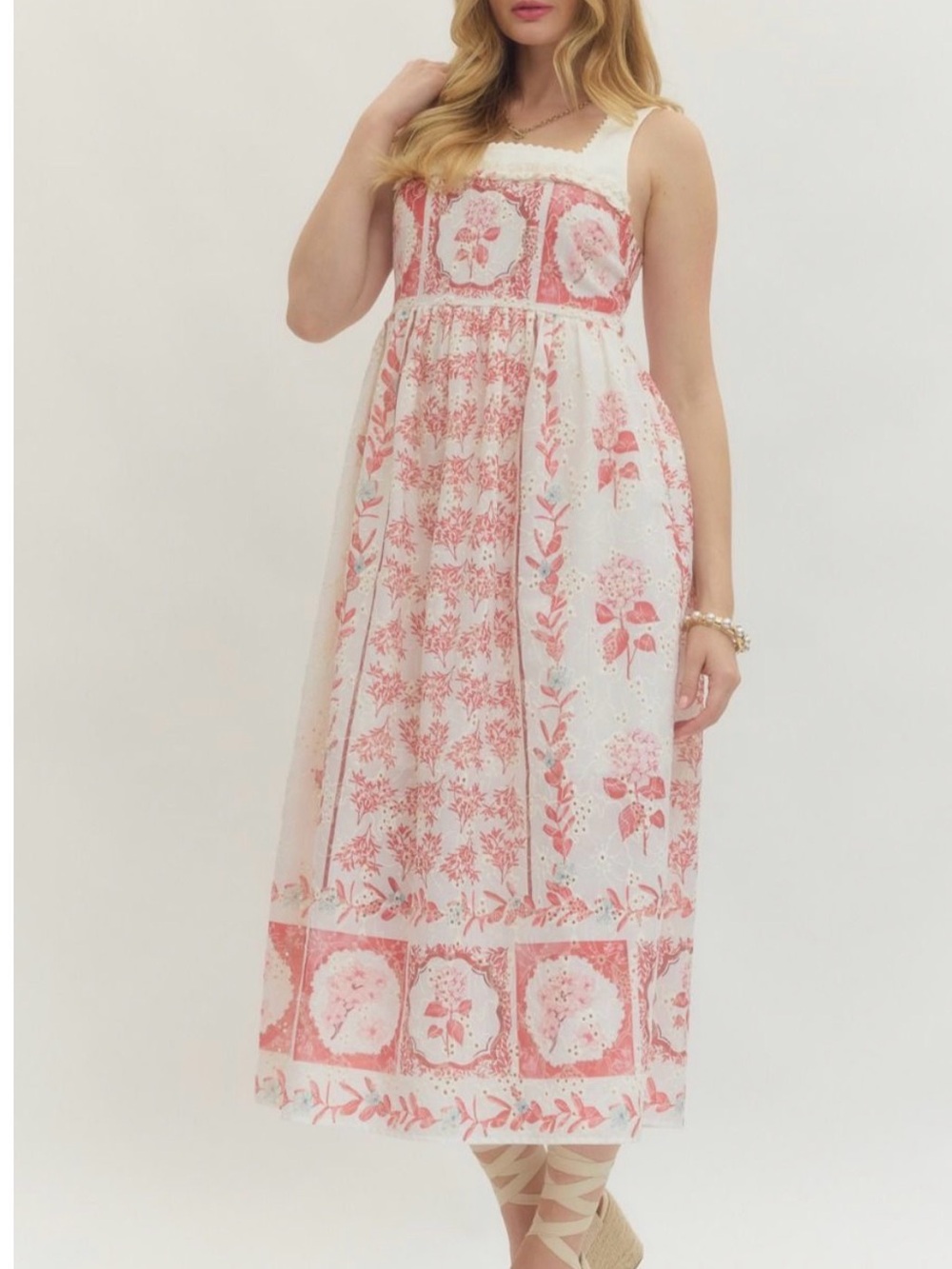 LOVE! NWT Americana Hydrangea Eyelet Ruffle Cotton Midi Dress Tuckernuck S M L - Picture 6 of 11
